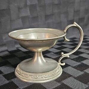 Elegant Pewter "Chalice" Candle holder with Intricate Embossed Motif